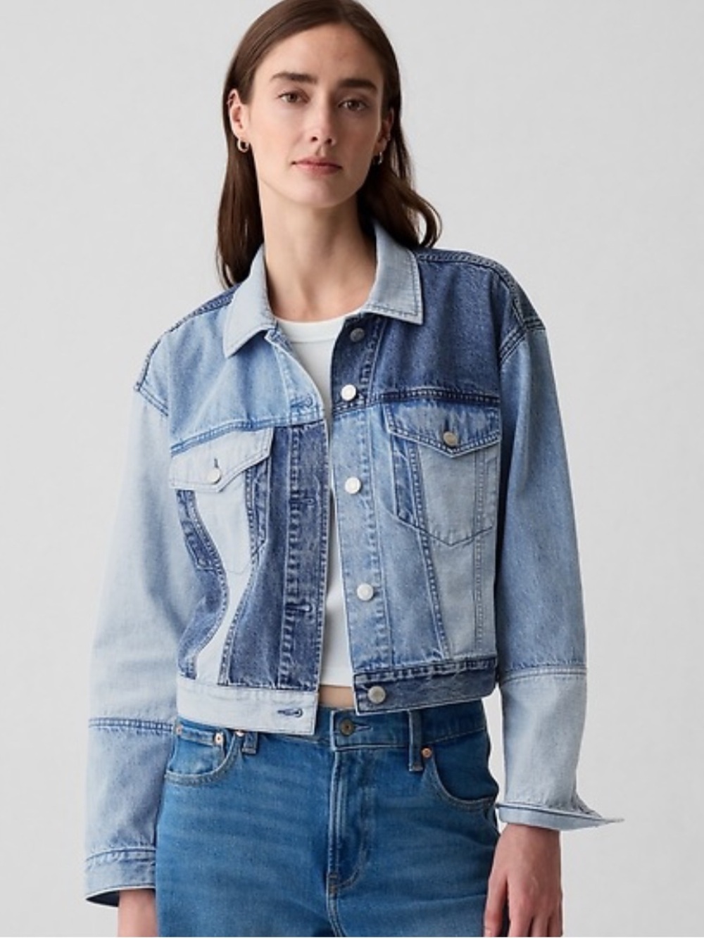 GAP Cropped Patchwork Icon Denim Jacket